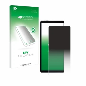 Face avant d’un emballage produit avec le logo de la marque upscreen. À côté, l’appareil Samsung Galaxy Tab S9 FE est représen