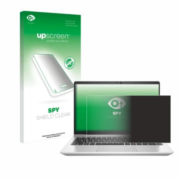 Face avant d’un emballage produit avec le logo de la marque upscreen. À côté, l’appareil HP EliteBook 645 G10 est représenté a