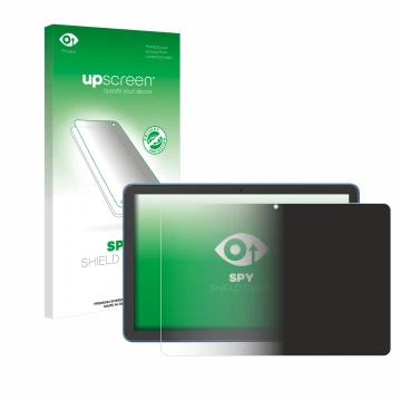 Face avant d’un emballage produit avec le logo de la marque upscreen. À côté, l’appareil Amazon Fire HD 10 2023 (13e Gen.) est