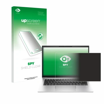 Face avant d’un emballage produit avec le logo de la marque upscreen. À côté, l’appareil HP EliteBook 840 G10 est représenté a