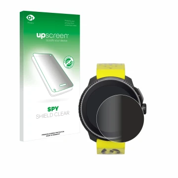 Face avant d’un emballage produit avec le logo de la marque upscreen. À côté, l’appareil Suunto Race est représenté avec la pr