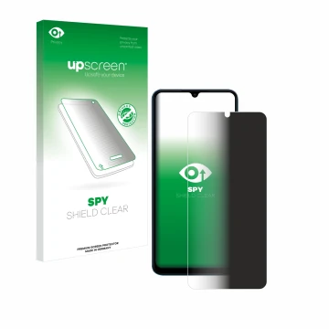 Face avant d’un emballage produit avec le logo de la marque upscreen. À côté, l’appareil Xiaomi Redmi 13C est représenté avec 