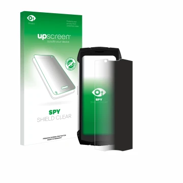 Face avant d’un emballage produit avec le logo de la marque upscreen. À côté, l’appareil Doogee S Mini est représenté avec la 