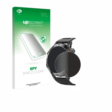 Face avant d’un emballage produit avec le logo de la marque upscreen. À côté, l’appareil Lemfo Smartwatch 1.39