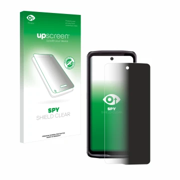 Face avant d’un emballage produit avec le logo de la marque upscreen. À côté, l’appareil Crosscall Stellar X5 est représenté a