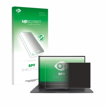 Face avant d’un emballage produit avec le logo de la marque upscreen. À côté, l’appareil ASUS Vivobook 15 OLED est représenté 