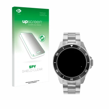 Face avant d’un emballage produit avec le logo de la marque upscreen. À côté, l’appareil Withings ScanWatch Nova (42 mm) est r