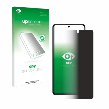 Face avant d’un emballage produit avec le logo de la marque upscreen. À côté, l’appareil Xiaomi Redmi Note 13 5G est représent