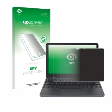 Face avant d’un emballage produit avec le logo de la marque upscreen. À côté, l’appareil Lenovo 300w Yoga 11