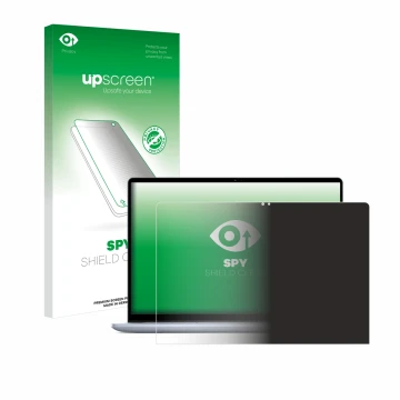 Face avant d’un emballage produit avec le logo de la marque upscreen. À côté, l’appareil Dell Inspiron 16 7640 2-in-1 est repr