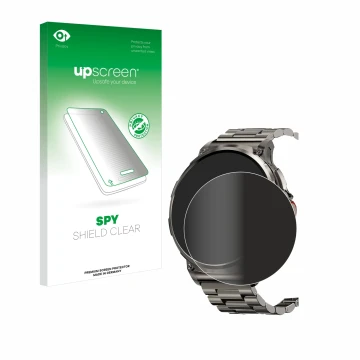 Face avant d’un emballage produit avec le logo de la marque upscreen. À côté, l’appareil Tesofit Smartwatch 1.85