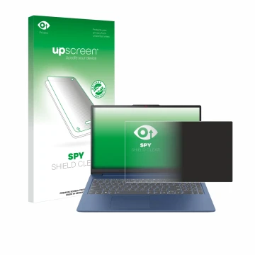 Face avant d’un emballage produit avec le logo de la marque upscreen. À côté, l’appareil Lenovo IdeaPad Slim 3 Gen 8 15