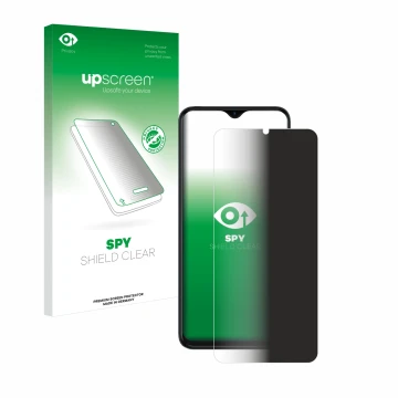 Face avant d’un emballage produit avec le logo de la marque upscreen. À côté, l’appareil Tecno Spark 10 5G est représenté avec