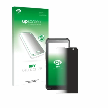 Face avant d’un emballage produit avec le logo de la marque upscreen. À côté, l’appareil RugGear RG880 est représenté avec la 
