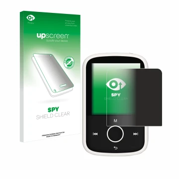 Face avant d’un emballage produit avec le logo de la marque upscreen. À côté, l’appareil Majority MP3 16GB est représenté avec