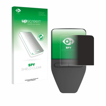 Face avant d’un emballage produit avec le logo de la marque upscreen. À côté, l’appareil Trezor Safe 3 est représenté avec la 