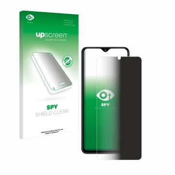 Face avant d’un emballage produit avec le logo de la marque upscreen. À côté, l’appareil Xiaomi Redmi A3 est représenté avec l