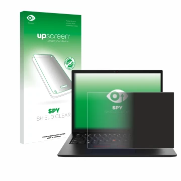 Face avant d’un emballage produit avec le logo de la marque upscreen. À côté, l’appareil Lenovo ThinkPad L13 Gen 4 Non-Touch e