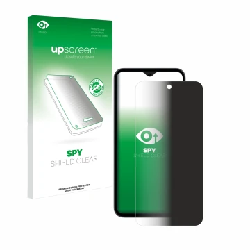 Face avant d’un emballage produit avec le logo de la marque upscreen. À côté, l’appareil Samsung Galaxy A35 5G est représenté 