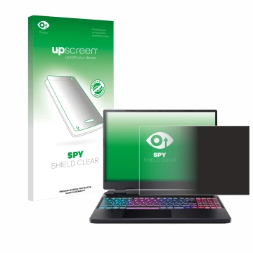Face avant d’un emballage produit avec le logo de la marque upscreen. À côté, l’appareil Acer Predator Helios Neo 16 est repré