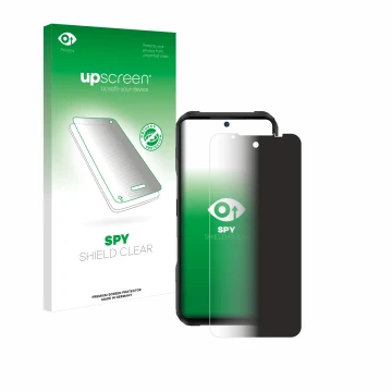 Face avant d’un emballage produit avec le logo de la marque upscreen. À côté, l’appareil Doogee V20S est représenté avec la pr