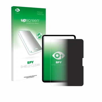 Face avant d’un emballage produit avec le logo de la marque upscreen. À côté, l’appareil Apple iPad Pro 11