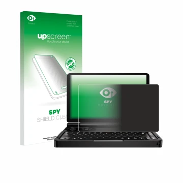 Face avant d’un emballage produit avec le logo de la marque upscreen. À côté, l’appareil GPD Win Mini (2024) est représenté av