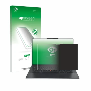 Face avant d’un emballage produit avec le logo de la marque upscreen. À côté, l’appareil Lenovo ThinkPad Z13 Gen 2 est représe