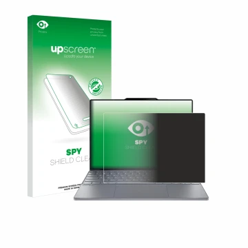 Face avant d’un emballage produit avec le logo de la marque upscreen. À côté, l’appareil Lenovo ThinkBook 13x Gen 4 est représ