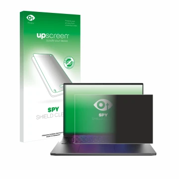 Face avant d’un emballage produit avec le logo de la marque upscreen. À côté, l’appareil Acer Swift Go 16 est représenté avec 