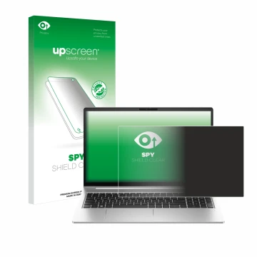 Face avant d’un emballage produit avec le logo de la marque upscreen. À côté, l’appareil HP EliteBook 640 G10 est représenté a