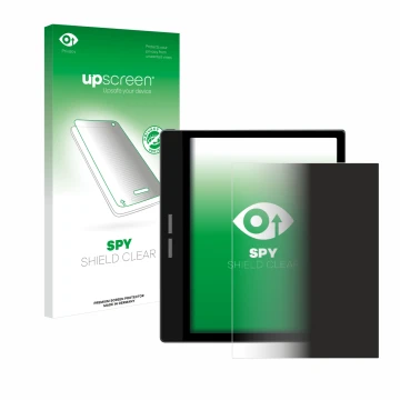 Face avant d’un emballage produit avec le logo de la marque upscreen. À côté, l’appareil Bigme B751C est représenté avec la pr