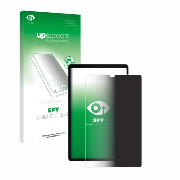 Face avant d’un emballage produit avec le logo de la marque upscreen. À côté, l’appareil Lenovo Legion Tab est représenté avec