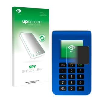 Face avant d’un emballage produit avec le logo de la marque upscreen. À côté, l’appareil REINER SCT tanJack photo QR est repré