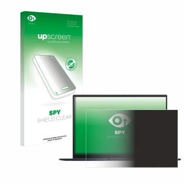 Face avant d’un emballage produit avec le logo de la marque upscreen. À côté, l’appareil ASUS ZenBook 14 OLED UX3405 Non-Touch