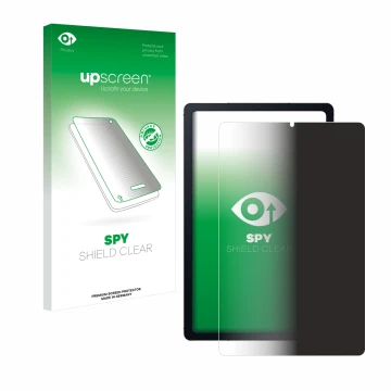 Face avant d’un emballage produit avec le logo de la marque upscreen. À côté, l’appareil Samsung Galaxy Tab S6 Lite WiFi 2024 