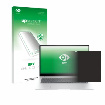 Face avant d’un emballage produit avec le logo de la marque upscreen. À côté, l’appareil HP Envy 17 2024 est représenté avec l