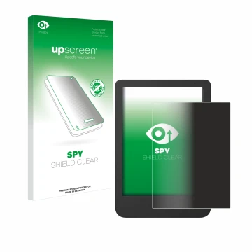 Face avant d’un emballage produit avec le logo de la marque upscreen. À côté, l’appareil Tolino Shine 5 Color 2024 est représe
