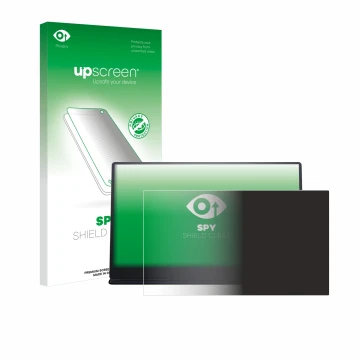 Face avant d’un emballage produit avec le logo de la marque upscreen. À côté, l’appareil Dell P1424H est représenté avec la pr