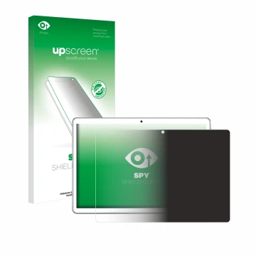 Face avant d’un emballage produit avec le logo de la marque upscreen. À côté, l’appareil niuniutab KT107 est représenté avec l