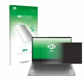 Face avant d’un emballage produit avec le logo de la marque upscreen. À côté, l’appareil Lenovo ThinkBook 15 Gen 4 est représe