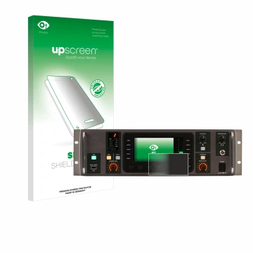 Face avant d’un emballage produit avec le logo de la marque upscreen. À côté, l’appareil Behringer X32 Rack est représenté ave