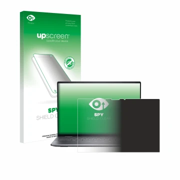 Face avant d’un emballage produit avec le logo de la marque upscreen. À côté, l’appareil Dell Latitude 9450 2-in-1 est représe