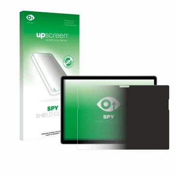 Face avant d’un emballage produit avec le logo de la marque upscreen. À côté, l’appareil Dell Latitude 7350 Detachable est rep