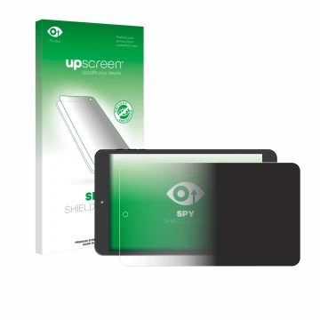 Face avant d’un emballage produit avec le logo de la marque upscreen. À côté, l’appareil SZTPS Tablet 8