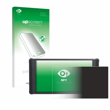 Face avant d’un emballage produit avec le logo de la marque upscreen. À côté, l’appareil Portkeys PT6 est représenté avec la p