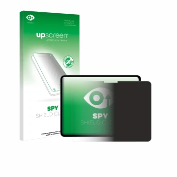 Face avant d’un emballage produit avec le logo de la marque upscreen. À côté, l’appareil Apple iPad Pro 13