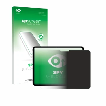 Face avant d’un emballage produit avec le logo de la marque upscreen. À côté, l’appareil Apple iPad Pro 13