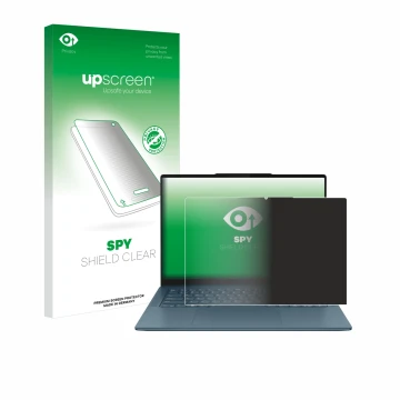 Face avant d’un emballage produit avec le logo de la marque upscreen. À côté, l’appareil Lenovo Yoga Pro 7 Gen 9 14
