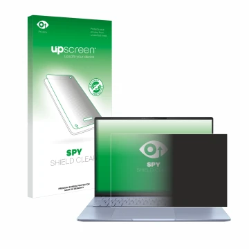 Face avant d’un emballage produit avec le logo de la marque upscreen. À côté, l’appareil ASUS Vivobook S16 OLED S5606 est repr